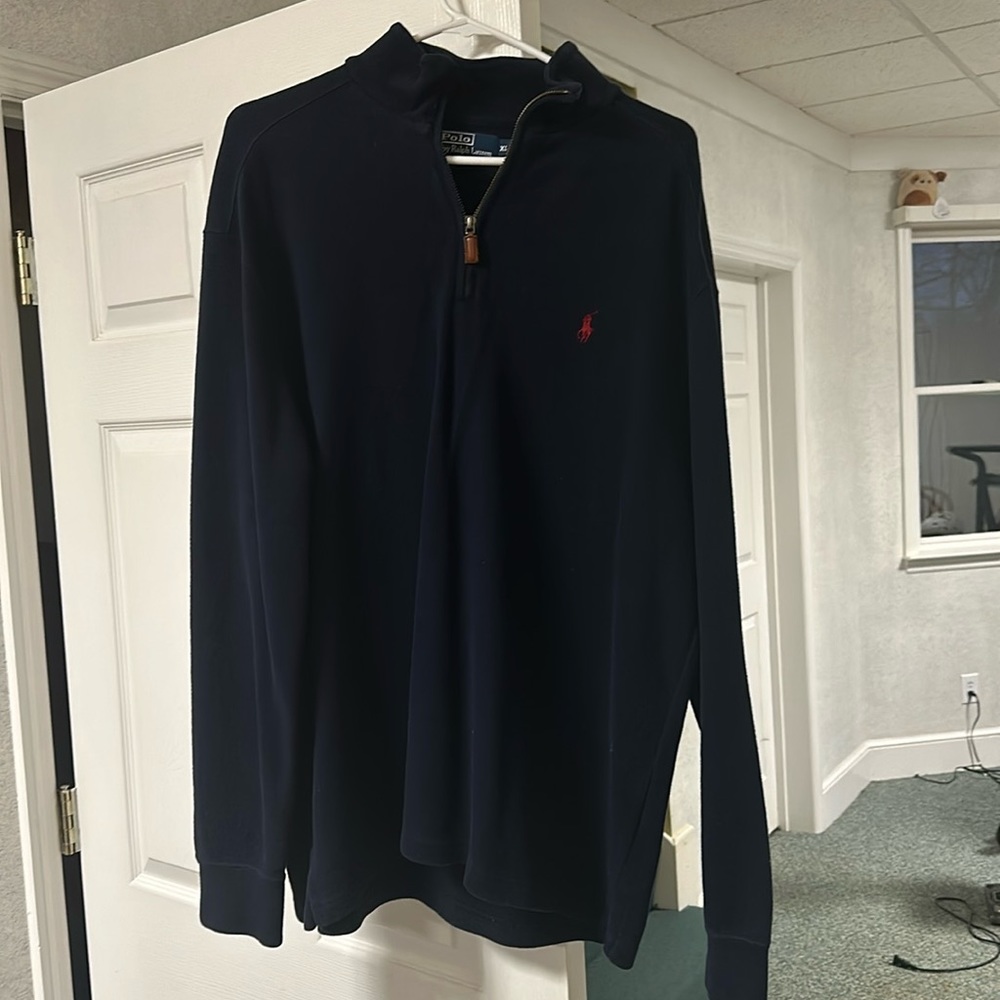 Polo by Ralph Lauren Sweater, XL, 1/4 zip Navy mesh knit cotton